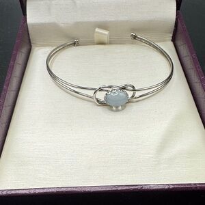 Sterling Silver Knot Bangle Bracelet Blue Gray Milky Stone